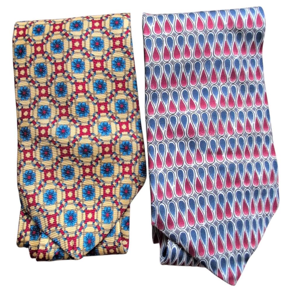 Henri Christiaan‎ Tie Lot of 2 Silk Geometric Pattern Paris British Designer